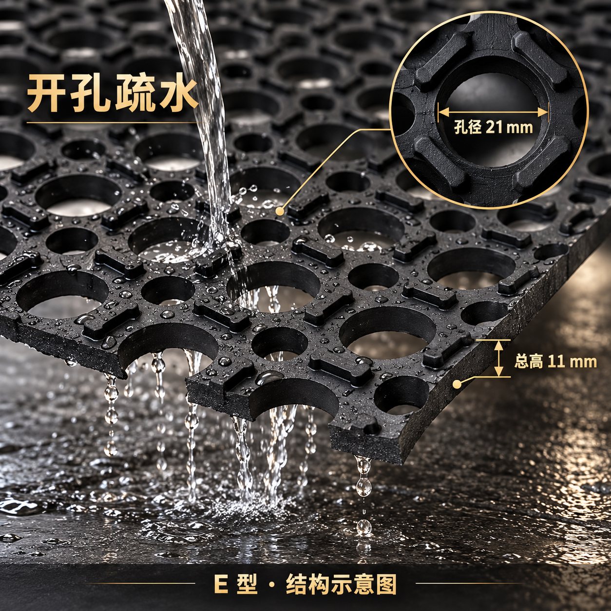 21 mm 疏水孔，贯通排水