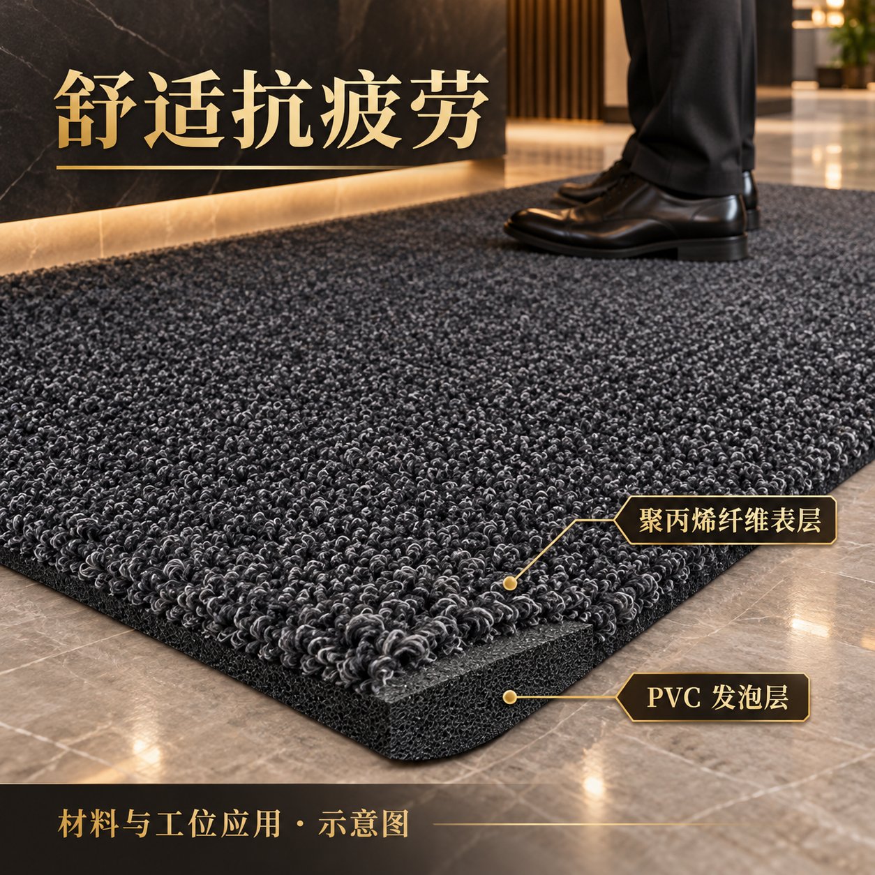 纤维表层与发泡支撑，兼顾耐磨脚感