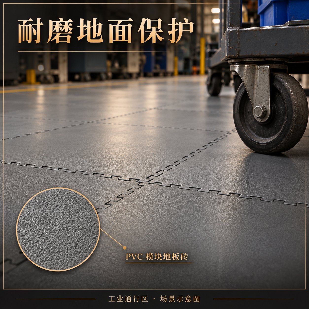 PVC 工业地板砖，覆盖工作区域