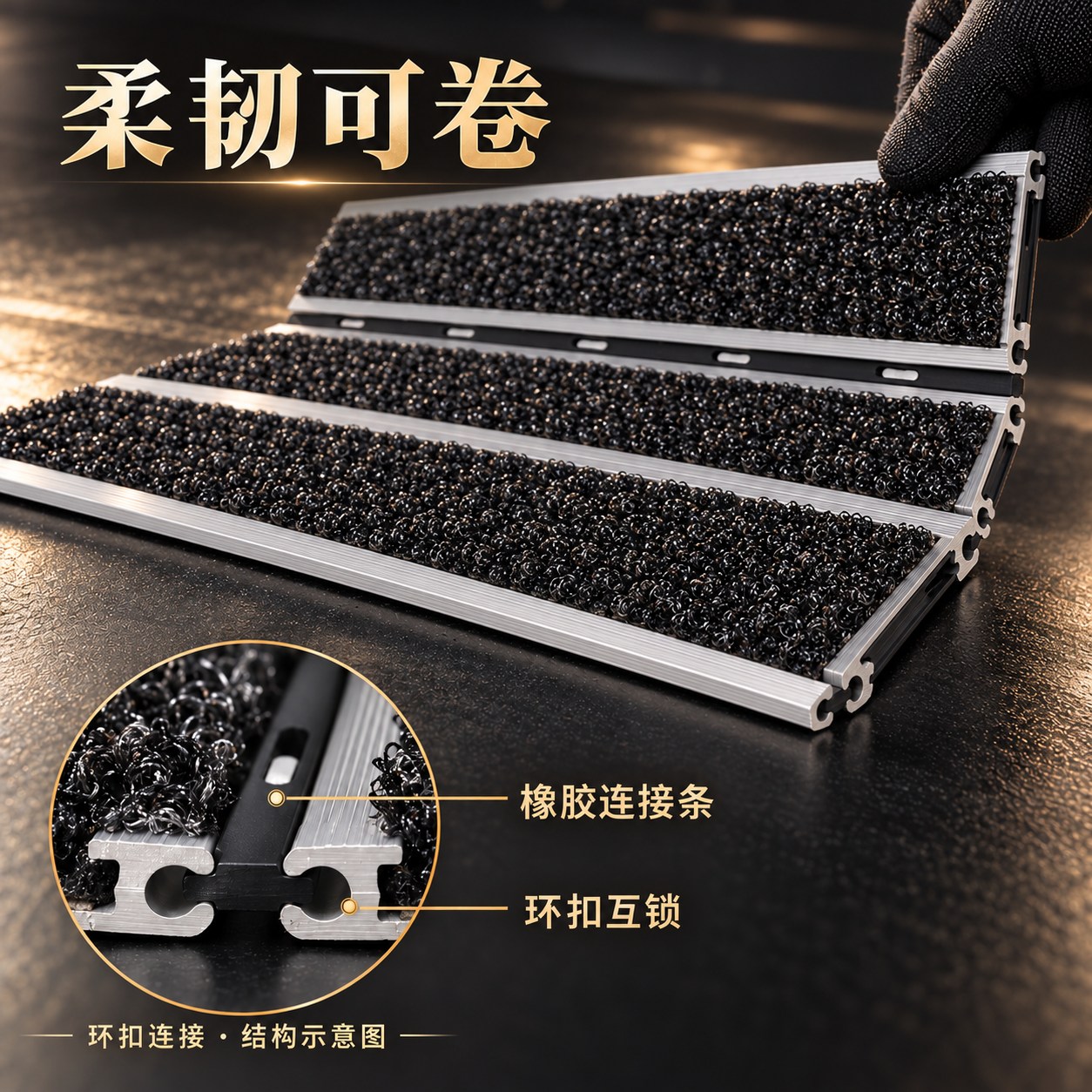 橡胶连接条互锁，柔韧便于收卷