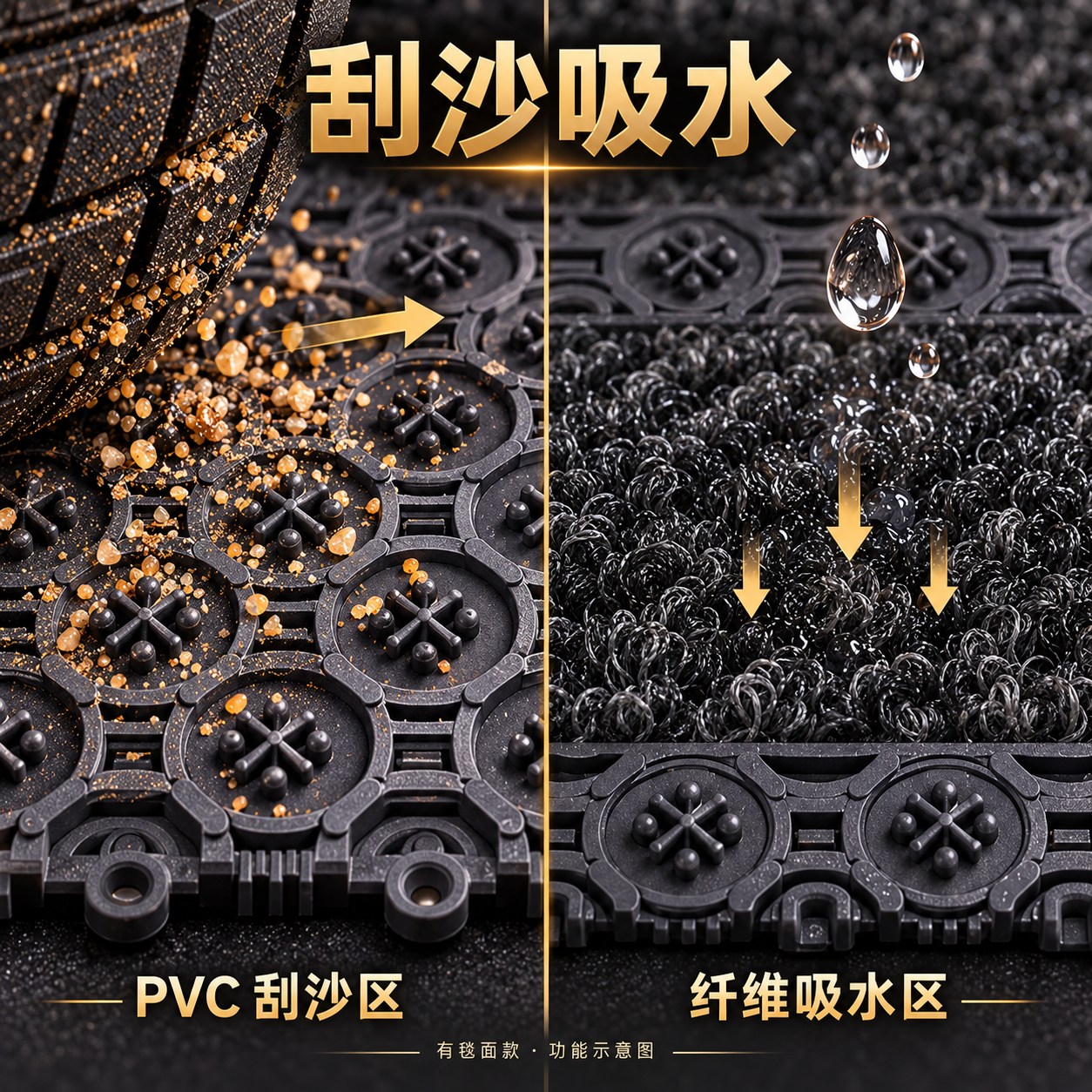 PVC 刮沙区与纤维毯面配合